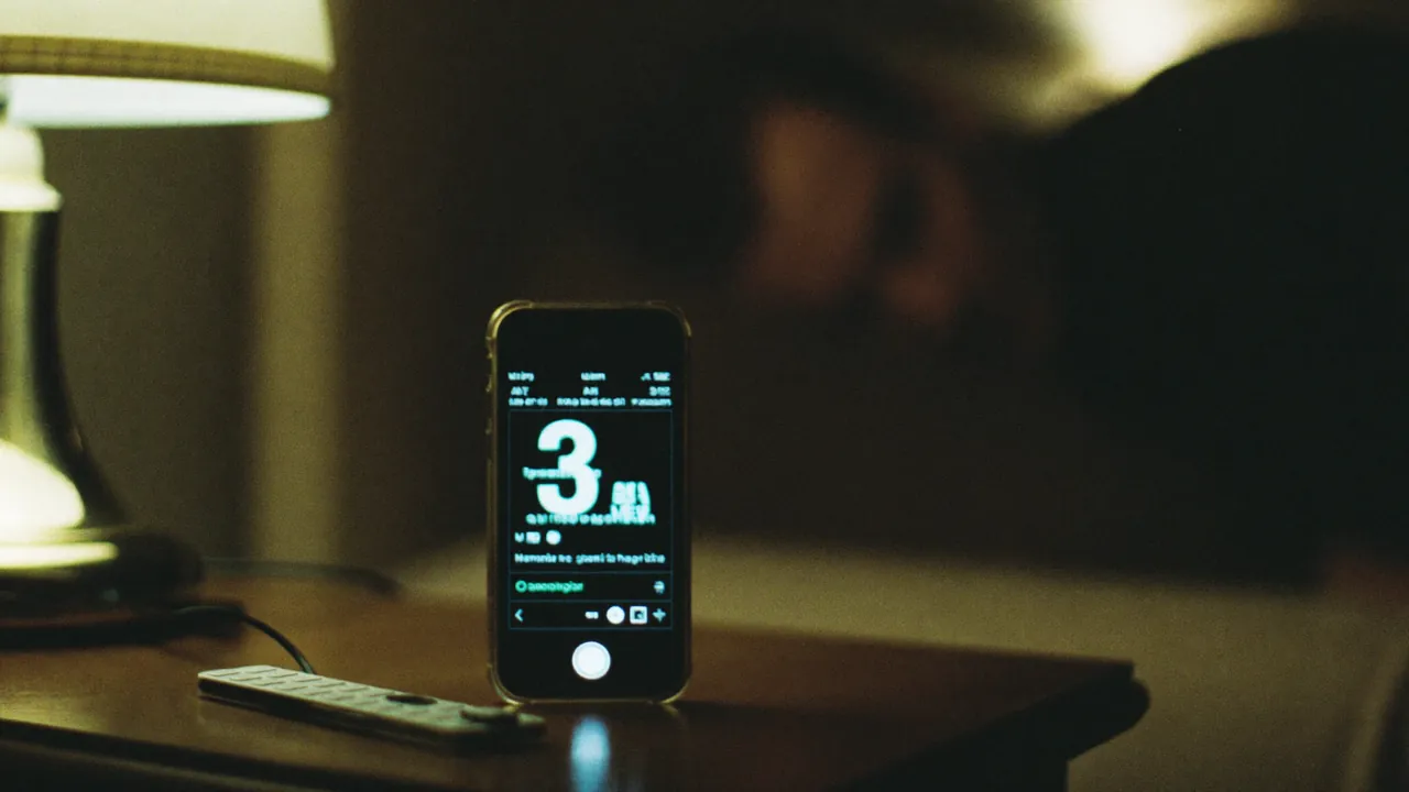 A phone lit up on a nightstand at three in the morning